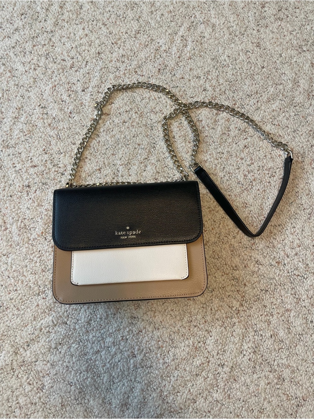 kate spade Black, White & Tan Tricolor Leather Crossbody with Chain Strap